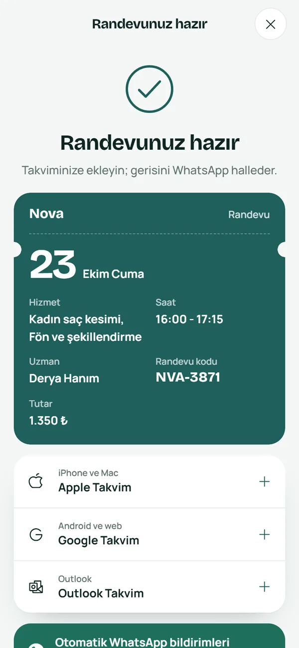 Nova randevu onayı